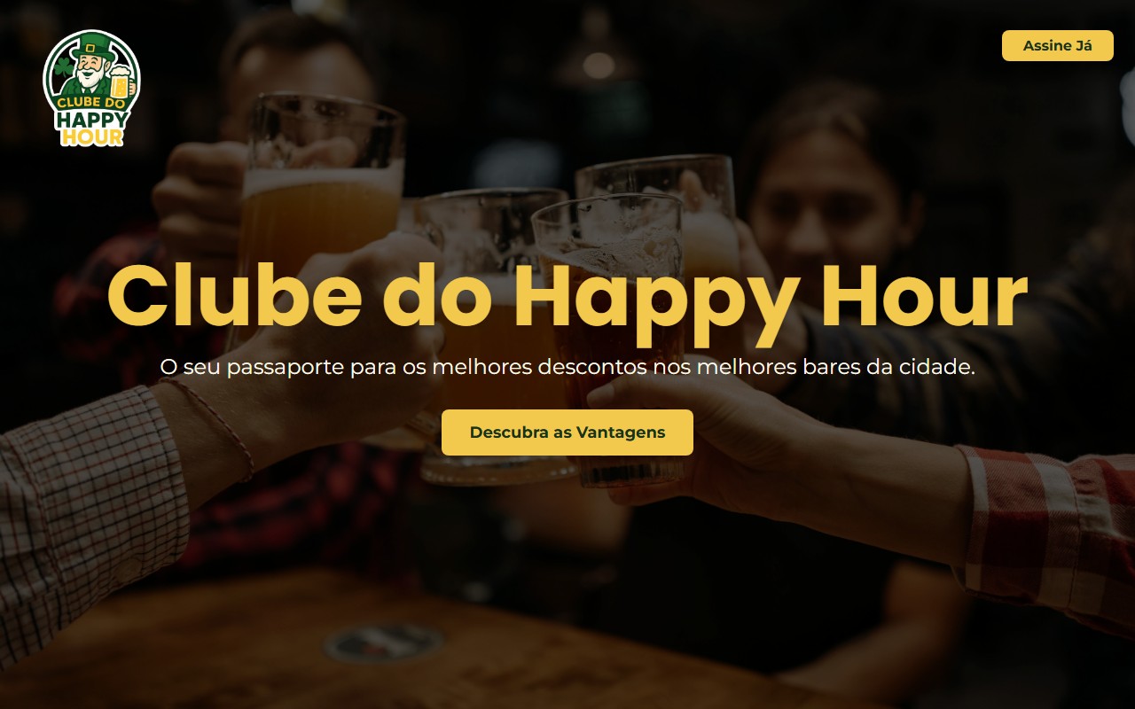 Site do Clube do Happy Hour, página inicial