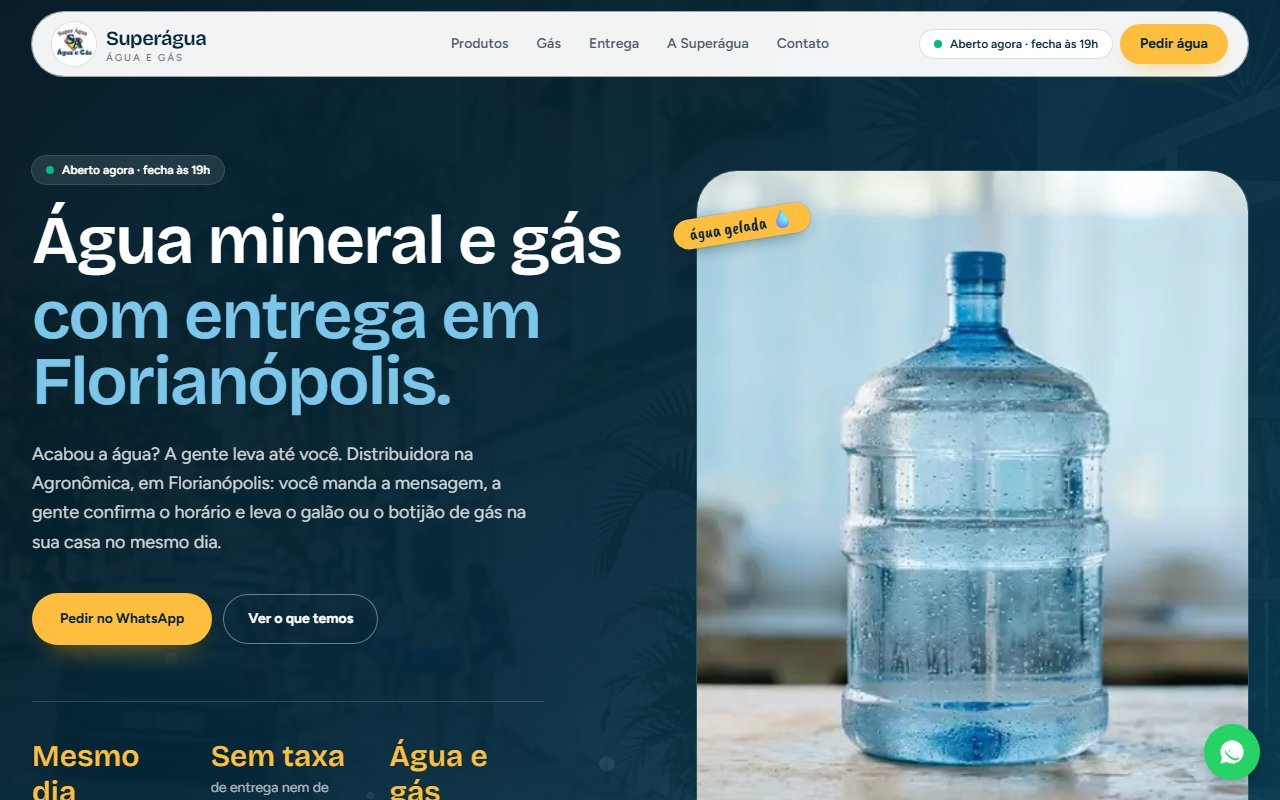 Site da Superágua, distribuidora de água mineral e gás em Florianópolis